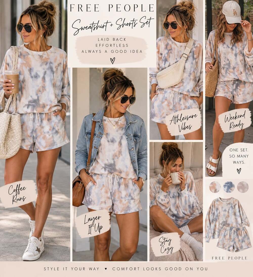 511 Free People Kelly Washed Tie Dye Sweatshirt and Shorts Lounge Set